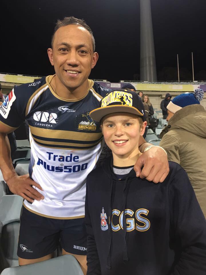 TJ Campagna with Christian Lealiifano from the Brumbies.