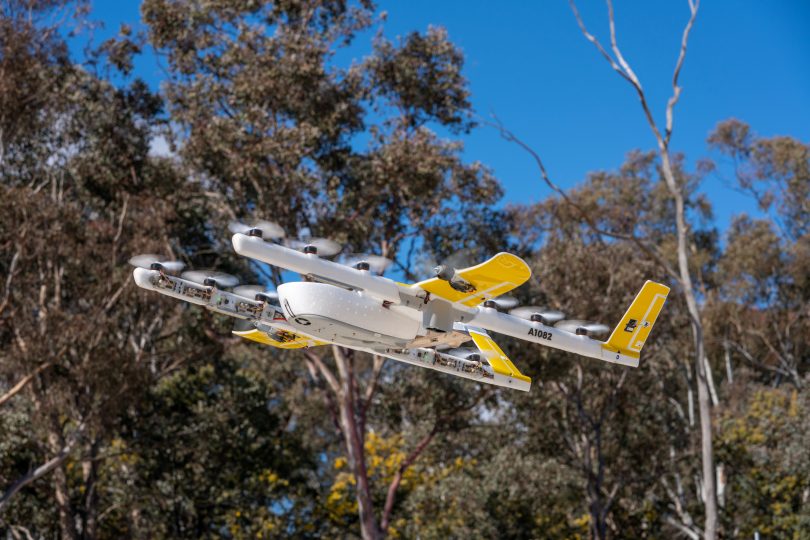 Drone flying above bushland.