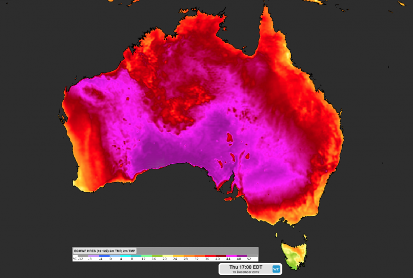 Forecast surface temperature for 19 December