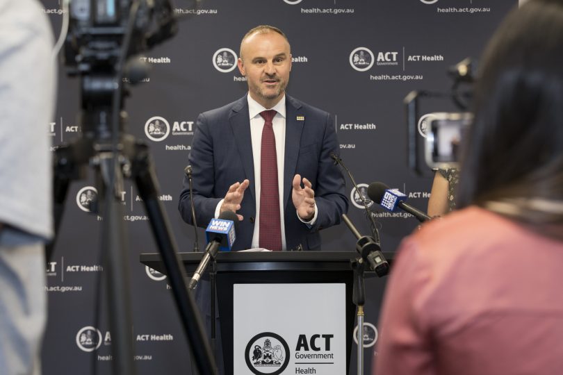 Andrew Barr speaking at a press conference.