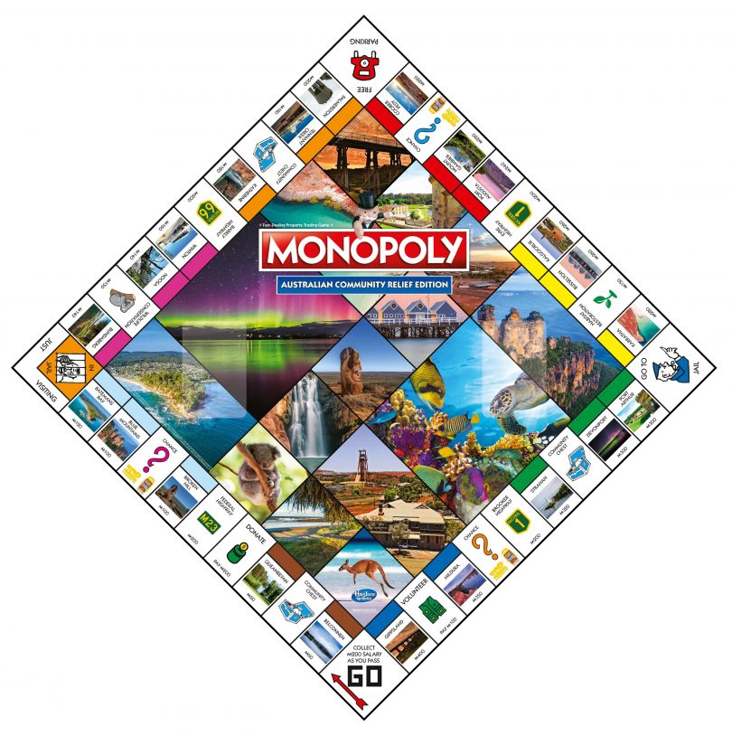 The custom Australian Community Relief Monopoly game board.