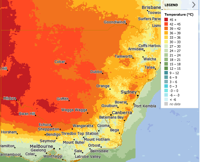 Graphic showing heatwave moving into western NSW