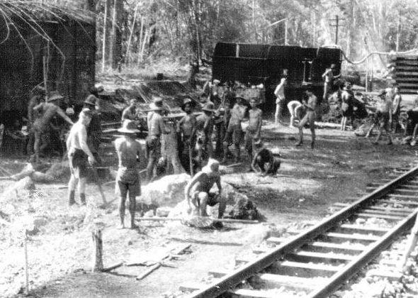 Prisoners of war on the Burma-Thailand Railway during World War II.
