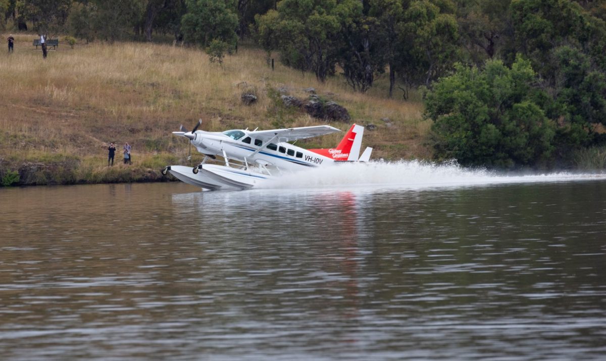Seaplane landing on Lake Burley Griffin