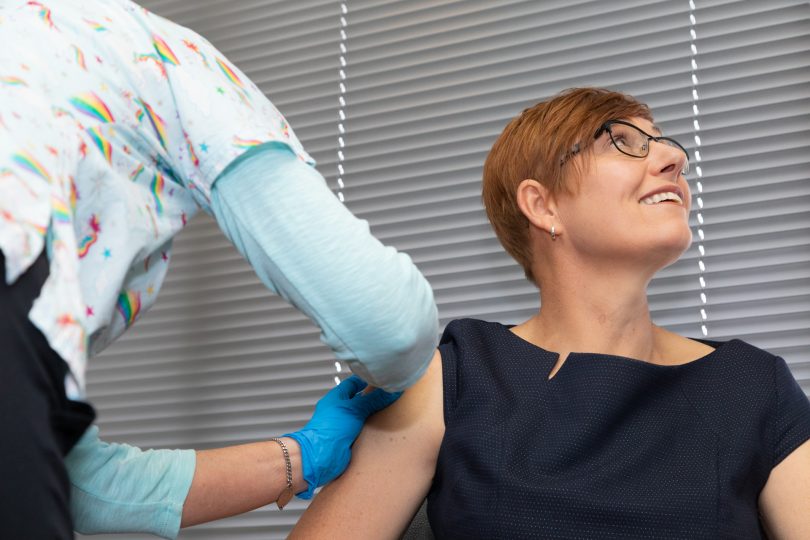 Rachel Stephen-Smith receives a vaccine