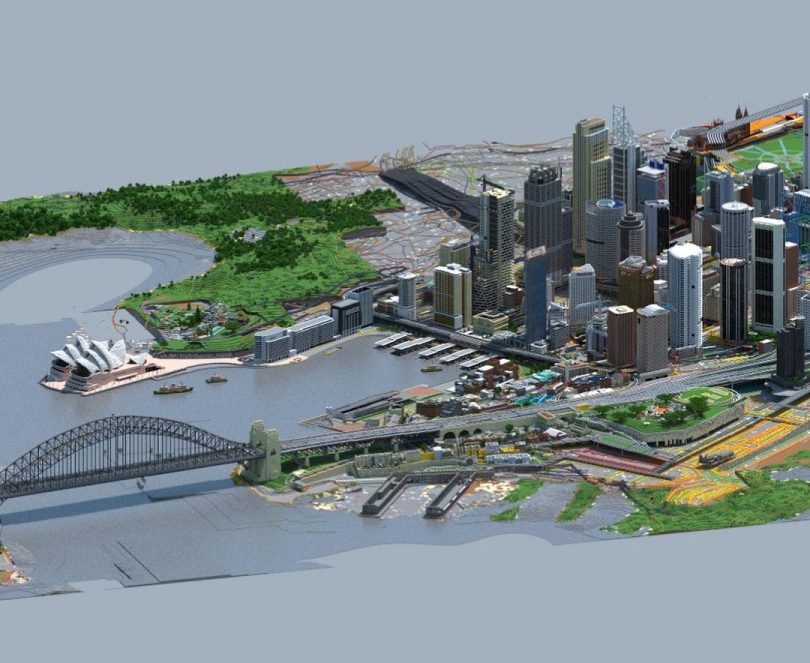 Scale model of Sydney Harbour built in 'Minecraft'