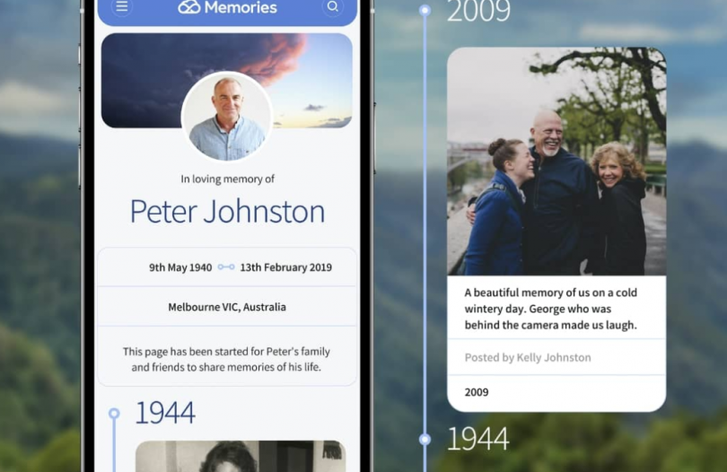A digital memorial app as it appears on mobile phone