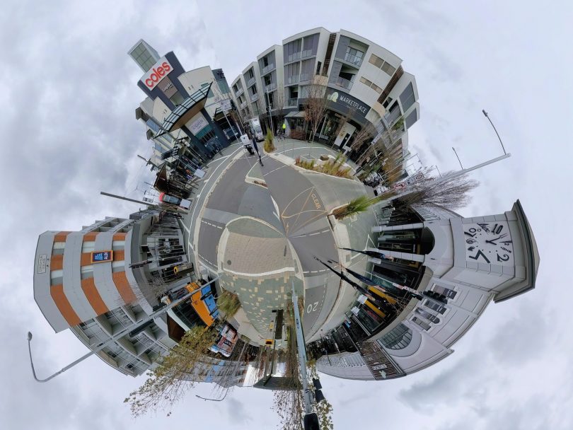 Panoramic circle of Gungahlin Marketplace intersection