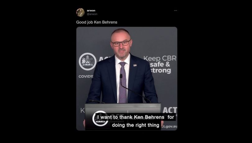 ACT Chief Minister Andrew Barr Ken Behrens tweet by Sean Lawson