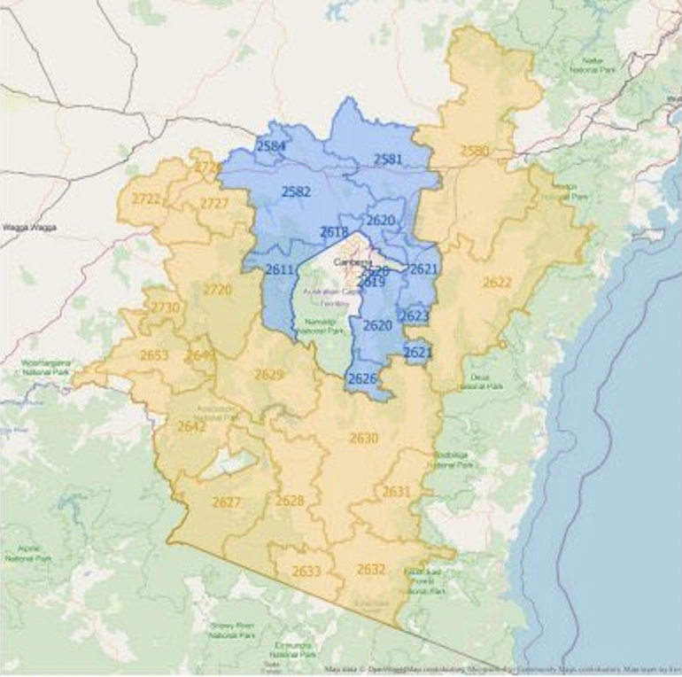 Map of Canberra and surrounds