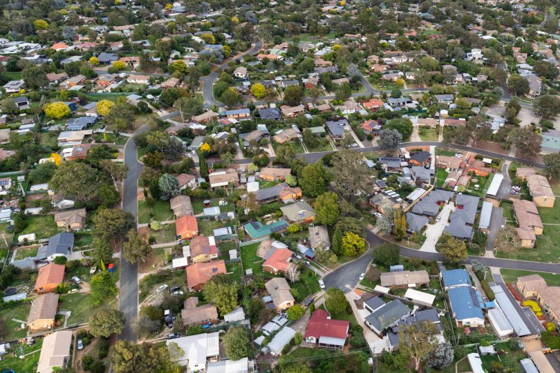 Aerial suburban housing view 
