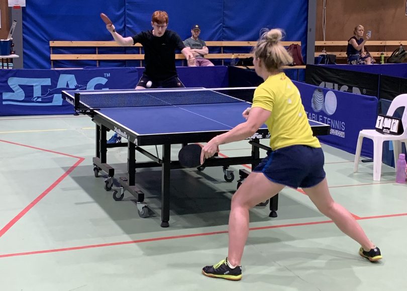 Archie Webb training with Melissa Tapper, Table Tennis ACT Club Ambassador for 2022