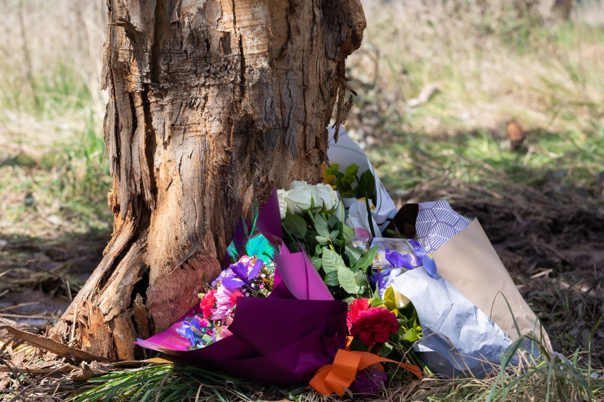 floral tribute at crash site