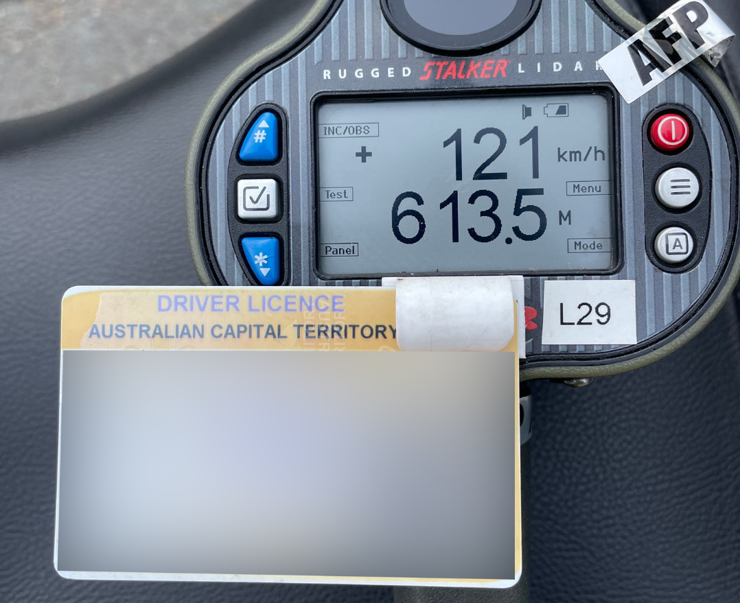Speed camera readout and ACT licence