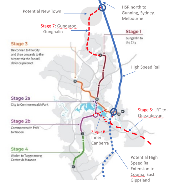 map of high speed rail into Canberra
